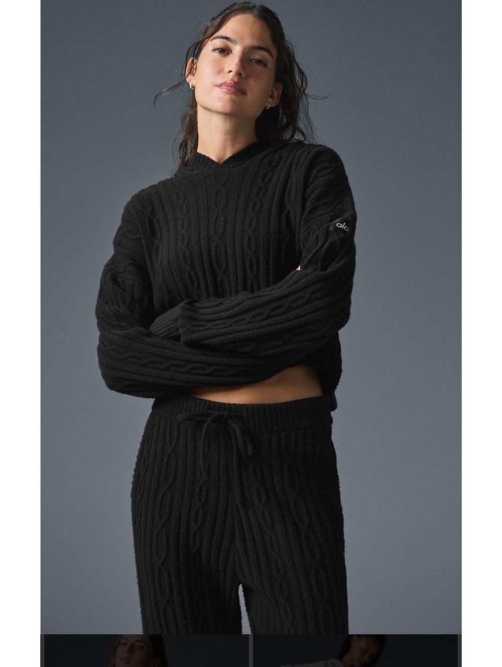 NWOT Alo Yoga Winter Bliss Cable knit hooded sweater large